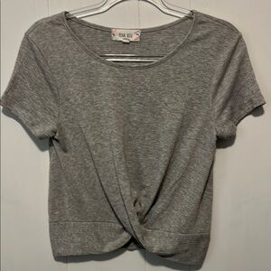 Pink Rose Gray Crop Tie Front T-Shirt